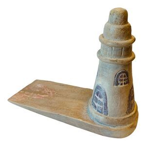 Lighthouse Doorstop Carved Wood Whitewashed Finish
